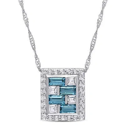Pre-owned Amour 2 1/7 Ct Tgw Baguette London-blue Topaz And White Topaz Geometric Pendant