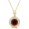 AMOUR AMOUR 2 1/7 CT TGW GARNET WHITE TOPAZ AND DIAMOND SWIRL PENDANT WITH CHAIN IN YELLOW PLATED STERLING