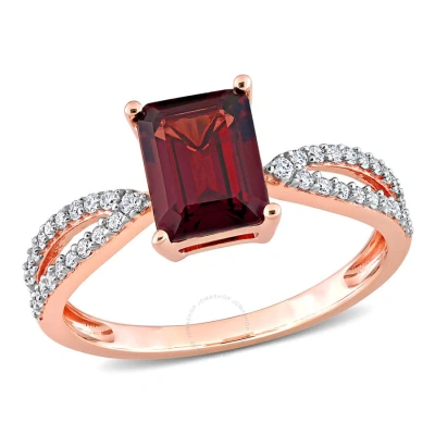 Amour 2 1/8 Ct Tgw Octagon Garnet And 1/5 Ct Tdw Diamond Crossover Ring In 14k Rose Gold