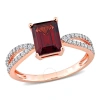 AMOUR AMOUR 2 1/8 CT TGW OCTAGON GARNET AND 1/5 CT TDW DIAMOND CROSSOVER RING IN 14K ROSE GOLD