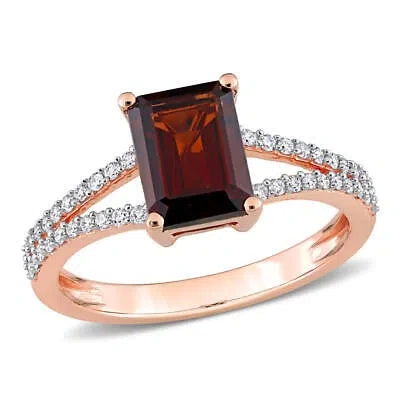 Pre-owned Amour 2 1/8 Ct Tgw Octagon Garnet And 1/5 Ct Tdw Diamond Split Shank Ring In 14k In Pink