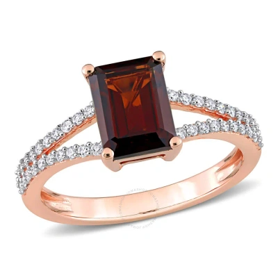Amour 2 1/8 Ct Tgw Octagon Garnet And 1/5 Ct Tdw Diamond Split Shank Ring In 14k Rose Gold In Pink