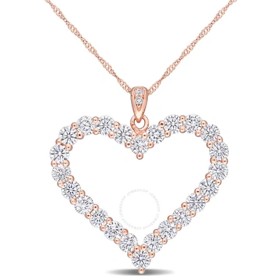 Amour 2 2/5 Ct Dew Created Moissanite Heart Pendant With Chain In Rose Gold Plated Sterling Silver