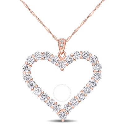 Amour 2 2/5 Ct Dew Created Moissanite Heart Pendant With Chain In Rose Gold Plated Sterling Silver In Rose Gold-tone