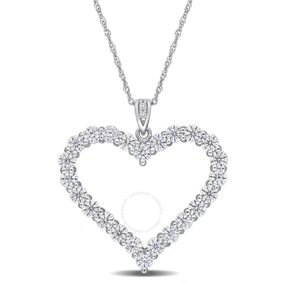 Amour 2 2/5 Ct Dew Created Moissanite Heart Pendant With Chain In Sterling Silver In White