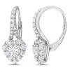 AMOUR AMOUR 2 2/5 CT TGW CREATED WHITE SAPPHIRE HALO HEART LEVERBACK EARRINGS IN STERLING SILVER