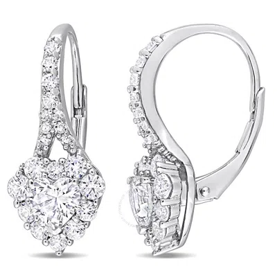 Amour 2 2/5 Ct Tgw Created White Sapphire Halo Heart Leverback Earrings In Sterling Silver