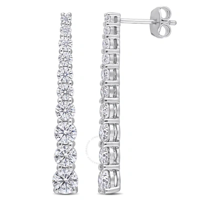 Amour 2 3/4 Ct Dew Created Moissanite Journey Earrings In Sterling Silver In Metallic