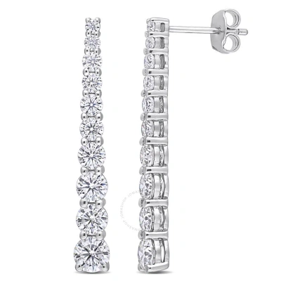 Amour 2 3/4 Ct Dew Created Moissanite Journey Earrings In Sterling Silver In White