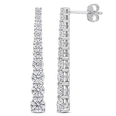 Pre-owned Amour 2 3/4 Ct Dew Created Moissanite Journey Earrings In Sterling Silver In White