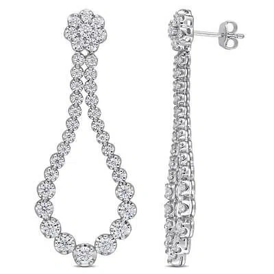 Pre-owned Amour 2 3/4 Ct Dew Created Moissanite Open Pear Shape Dangle Earrings In In White