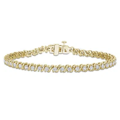 Pre-owned Amour 2 3/4 Ct Dew Created Moissanite S-link Tennis Bracelet In Yellow Plated