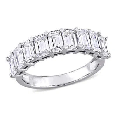 Pre-owned Amour 2 3/4 Ct Dew Emerald Created Moissanite Semi-eternity Ring In 10k White