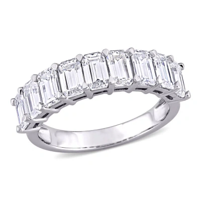Amour 2 3/4 Ct Dew Emerald Created Moissanite Semi-eternity Ring In 10k White Gold In Metallic