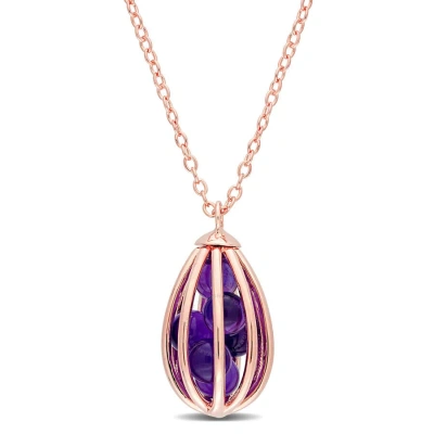 Amour 2 3/4 Ct Tgw Amethyst Cage Pendant With Chain In Rose Gold Plated Silver In Pink