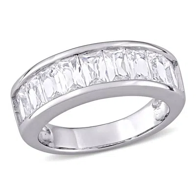 Amour 2 3/4 Ct Tgw Baguette-cut Created White Sapphire Semi-eternity Anniversary Band In Sterling Si