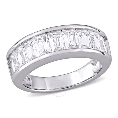 Amour 2 3/4 Ct Tgw Baguette-cut Created White Sapphire Semi-eternity Anniversary Band In Sterling Si In Metallic