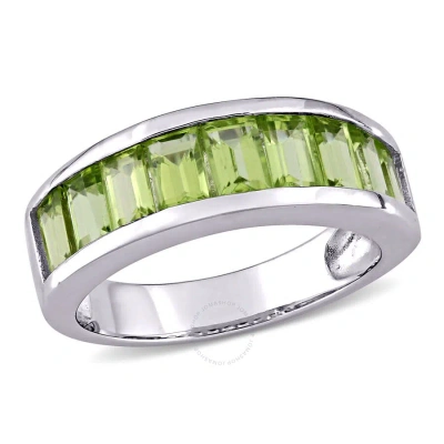 Amour 2 3/4 Ct Tgw Baguette-cut Peridot Semi-eternity Anniversary Band In Sterling Silver In Green