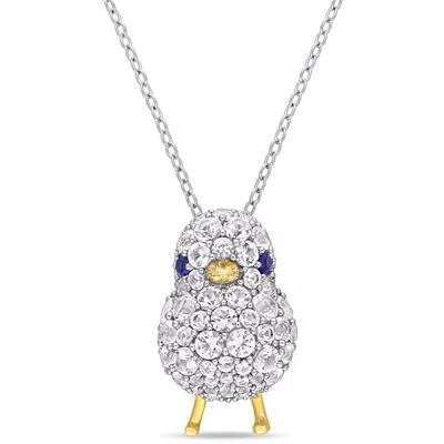 Amour 2 3/4 Ct Tgw Created Blue And White Sapphire Chick Necklace In 2-tone White And Yellow Plated In Metallic