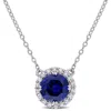Amour 2 3/4 Ct Tgw Created Blue Sapphire Created White Sapphire Circular Pendant With Chain In Sterl In White