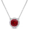 Amour 2 3/4 Ct Tgw Created Ruby Created White Sapphire Circular Halo Pendant With Chain In Sterling In White