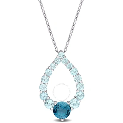 Amour 2 3/4 Ct Tgw London Blue Topaz And Sky Blue Topaz Graduated Open Teardrop Pendant With Chain I