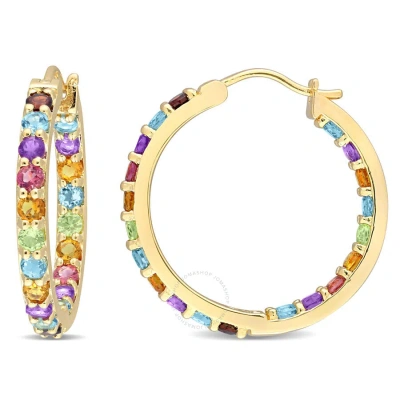 Amour 2 3/4 Ct Tgw Multi-color Gemstone Hoop Earrings In Yellow Plated Sterling Silver In Gold