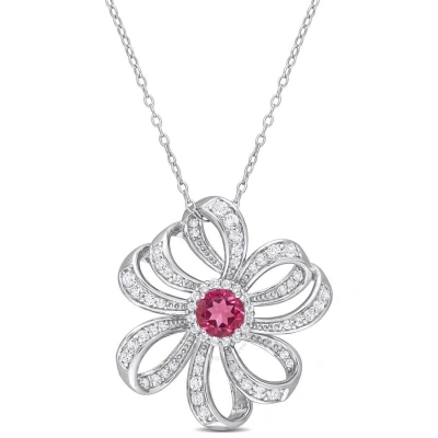 Amour 2 3/4 Ct Tgw Pink Topaz And White Topaz Flower Pendant With Chain In Sterling Silver