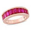 AMOUR AMOUR 2 3/4CT TGW BAGUETTE-CUT CREATED RUBY SEMI-ETERNITY ANNIVERSARY BAND IN ROSE PLATED STERLING S