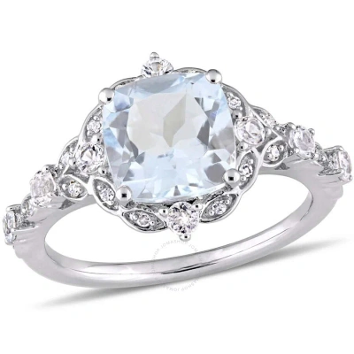 Amour 2 3/5 Ct Tgw Cushion-cut Aquamarine In Aqua / Aquamarine / Gold / White