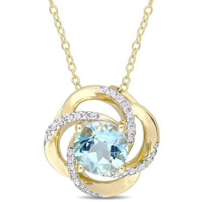 Amour 2-3/5 Ct Tgw Sky-blue Topaz Interlaced Floral Swirl Pendant With Chain In Yellow Plated Sterli In Gold