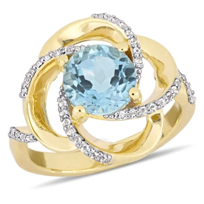 Amour 2-3/5 Ct Tgw Sky-blue Topaz White Topaz Interlaced Floral Swirl Ring In Yellow Plated Sterling