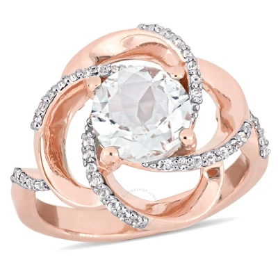 Amour 2-3/5 Ct Tgw White Topaz Interlaced Floral Interlaced Swirl Ring In Rose Plated Sterling Silve In Gold