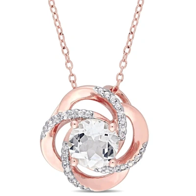 Amour 2-3/5 Ct Tgw White Topaz Interlaced Floral Swirl Pendant With Chain In Rose Plated Sterling Si In Pink
