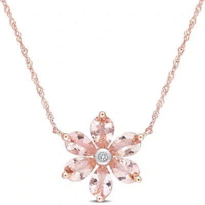 Pre-owned Amour 2 3/8 Ct Tgw Morganite And Diamond Accent Floral Pendant With Chain In 10k In Pink