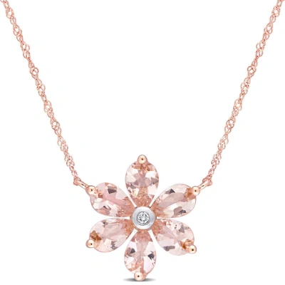 Amour 2 3/8 Ct Tgw Morganite And Diamond Accent Floral Pendant With Chain In 10k Rose Gold