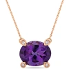 AMOUR AMOUR 2 3/8 CT TGW OVAL-CUT AFRICAN-AMETHYST AND DIAMOND ACCENT STATION NECKLACE IN 10K ROSE GOLD