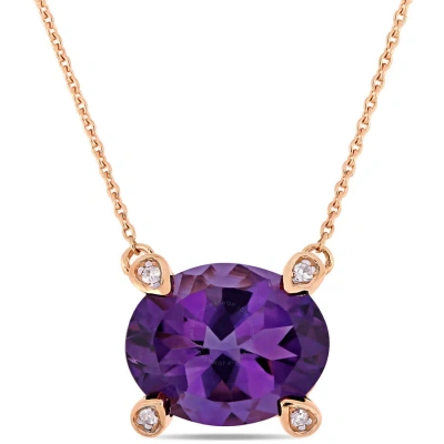 Amour 2 3/8 Ct Tgw Oval-cut African-amethyst And Diamond Accent Station Necklace In 10k Rose Gold