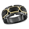 AMOUR AMOUR 2 3/8 CT TW BLACK ONYX STATION MEN'S RING IN 2-TONE STERLING SILVER WITH YELLOW GOLD PLATING