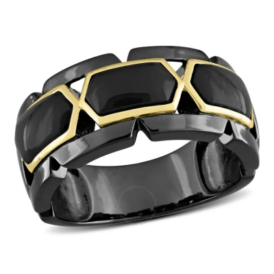 Amour 2 3/8 Ct Tw Black Onyx Station Men's Ring In 2-tone Sterling Silver With Yellow Gold Plating