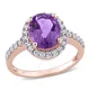 AMOUR AMOUR 2 4/5 CT TGW AMETHYST AND CREATED WHITE SAPPHIRE HALO ENGAGEMENT RING IN 10K ROSE GOLD