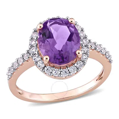 Amour 2 4/5 Ct Tgw Amethyst And Created White Sapphire Halo Engagement Ring In 10k Rose Gold In Pink