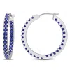 AMOUR AMOUR 2 4/5 CT TGW CREATED BLUE SAPPHIRE INSIDE OUTSIDE HOOP EARRINGS IN 10K WHITE GOLD