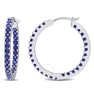 Amour 2 4/5 Ct Tgw Created Blue Sapphire Inside Outside Hoop Earrings In 10k White Gold