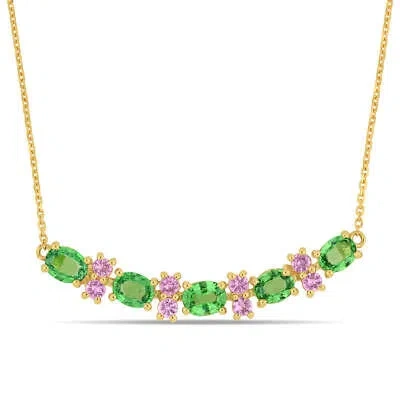 Pre-owned Amour 2 5/8 Ct Tgw Tsavorite And Pink Sapphire Circular Necklace In 14k Yellow