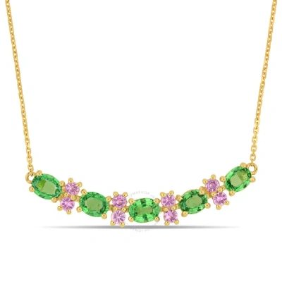 Amour 2 5/8 Ct Tgw Tsavorite And Pink Sapphire Circular Necklace In 14k Yellow Gold In Green