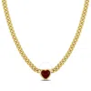 AMOUR AMOUR 2 7/8 CT TGW HEART SHAPED CREATED RUBY CURB LINK NECKLACE IN YELLOW PLATED STERLING SILVER