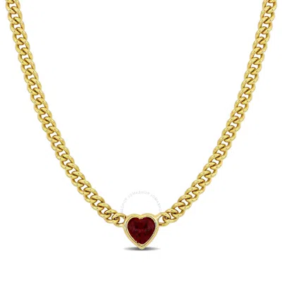 Amour 2 7/8 Ct Tgw Heart Shaped Created Ruby Curb Link Necklace In Yellow Plated Sterling Silver