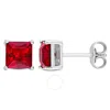 AMOUR AMOUR 2 7/8 CT TGW SQUARE CREATED RUBY STUD EARRINGS IN STERLING SILVER