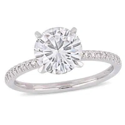 Pre-owned Amour 2 Ct Dew Created Moissanite And 1/10 Ct Tw Diamond Engagement Ring In 14k In Check Description